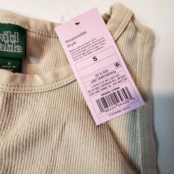 Wild Fable Ribbed Knit Tank Top Light Taupe Heart Detail Size Small Two-Pack - Picture 3 of 7